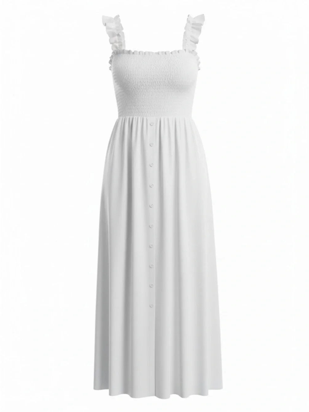 Venus Smocked Ruffle-Strap White Maxi Dress Size 8 - Picture 4 of 4